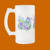 Purple and Lime green butterflies frosty mug