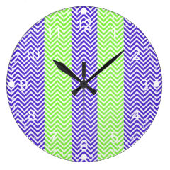 Purple and Lime Green Striped Chevron Zig Zags Clock