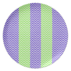 Purple and Lime Green Striped Chevron Zig Zags Plates