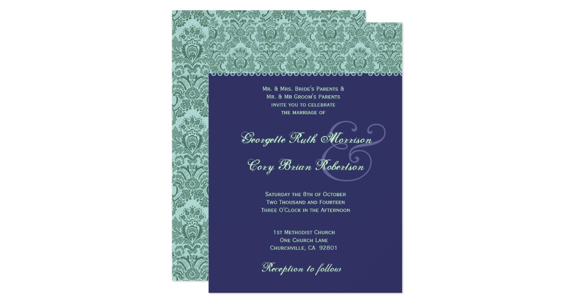 Purple and Mint Damask Wedding Invitation R441 Zazzle