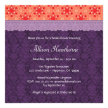 Purple and Orange Damask Bridal Shower V022 Custom Invitations