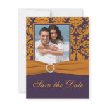 Purple and Orange Damask Photo Save the Date Invitations