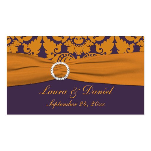 Purple and Orange Damask Wedding Favor Tag Business Card