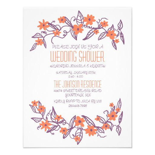 Purple and Orange Floral Banners Wedding Shower Personalized Invite