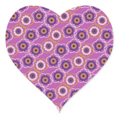 Purple and Orange Floral Pattern Gifts Heart Stickers