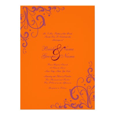 Purple and Orange Flourish Wedding Invitation