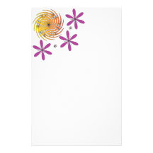 purple and orange flowery pattern stationery design