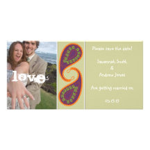 Purple and Orange Paisley Save the Date Your Photo Custom Photo Card