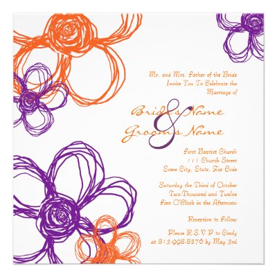 Purple and Orange Wild Flowers Wedding Invitation