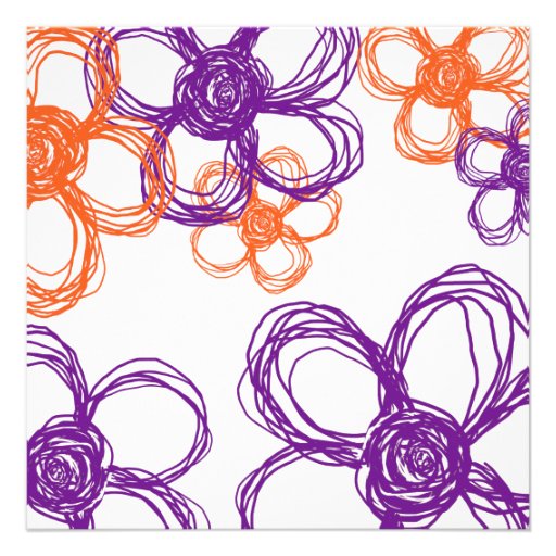 Purple and Orange Wild Flowers Wedding Invitation