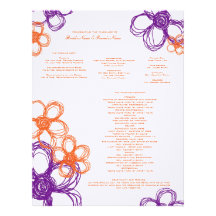 Purple and Orange Wild Flowers Wedding Program Letterhead Design