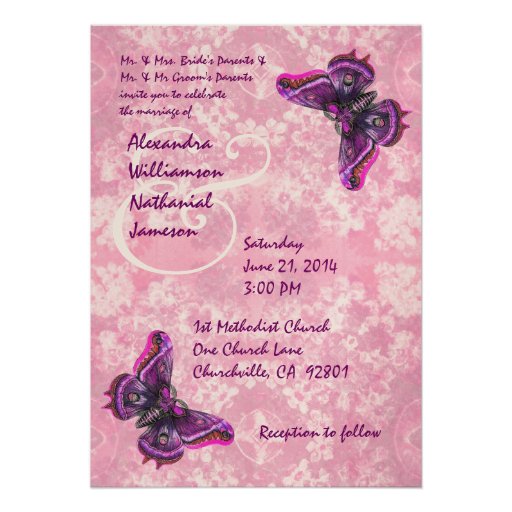 Purple and Pink Butterflies Wedding Template Personalized Invitation