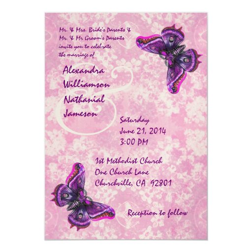 Purple and Pink Butterflies Wedding Template 5x7 Paper Invitation Card Purple and Pink Butterflies Wedding Template 5x7 Paper Invitation Card