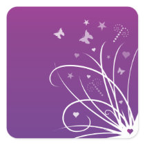 Purple and Pink Butterfly Swirl Square Sticker
