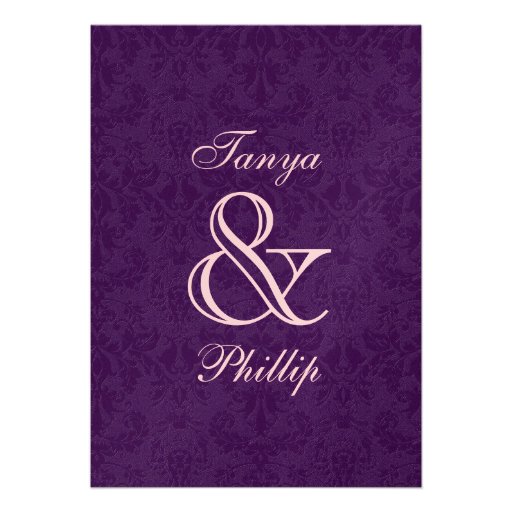 Purple  and Pink Damask Wedding Metallic Cards