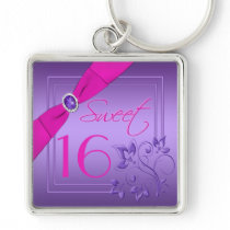 Purple and Pink Floral  Sweet Sixteen Keychain