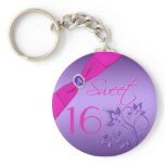 Purple and Pink Floral  Sweet Sixteen Keychain