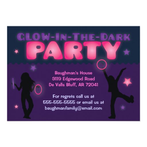 Purple and Pink Glow in the Dark Party Invitation