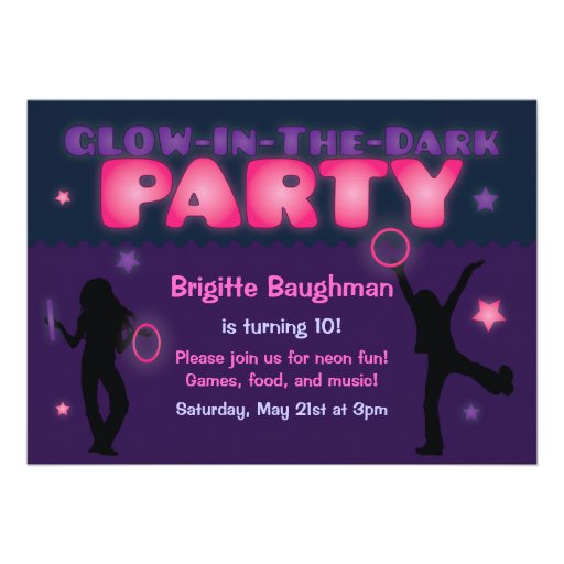 Purple and Pink Glow in the Dark Party Invitation