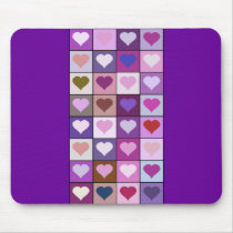 Purple and Pink Heart Squares Mouse Pads