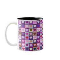 Purple and Pink Heart Squares Coffee Mug
