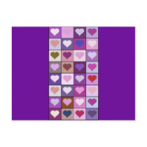 Purple and Pink Heart Squares Post Cards