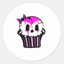 purple and pink skull cupcake round sticker
