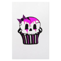 purple and pink skull cupcake stationery