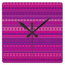 Purple and Pink Stripy Stars and Spots Pattern Wallclocks