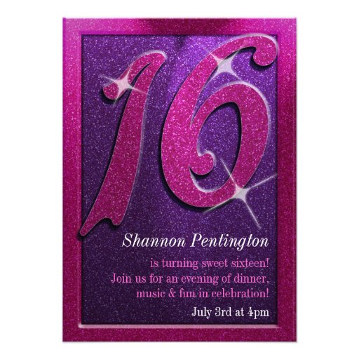 Purple and Pink Sweet Sixteen Birthday Invitations