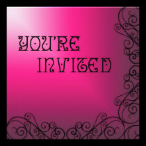 Purple and Pink with Black Swrils Invitation invitations