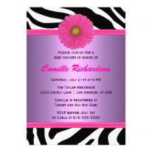 Purple and Pink, Zebra, Girl Baby Shower Custom Invitations