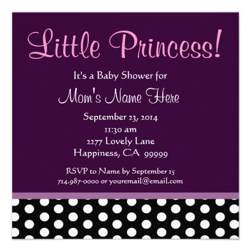 Purple and Polka Dots Little Princess Baby Shower Personalized Invitations