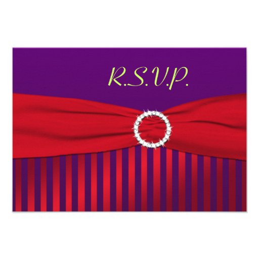 Purple and Red Striped Reply Card Custom Invitation