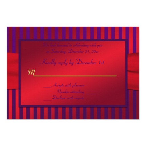 Purple and Red Striped Reply Card Custom Invitation