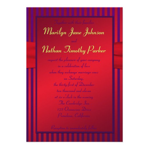 Purple and Red Stripes with Green Wedding Invite