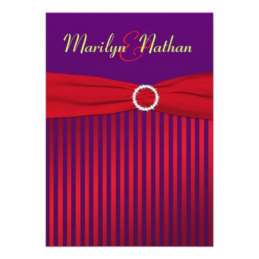 Purple and Red Stripes with Green Wedding Invite