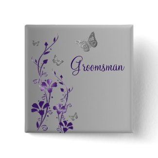 Purple and Silver Butterfly Floral Groomsman Pin