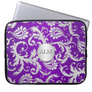 Purple and Silver Damask Laptop Sleeve electronicsbag