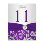 Purple and Silver Damask Table Number Card Post Cards