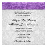 Purple and Silver Damask Wedding Announcement at Zazzle