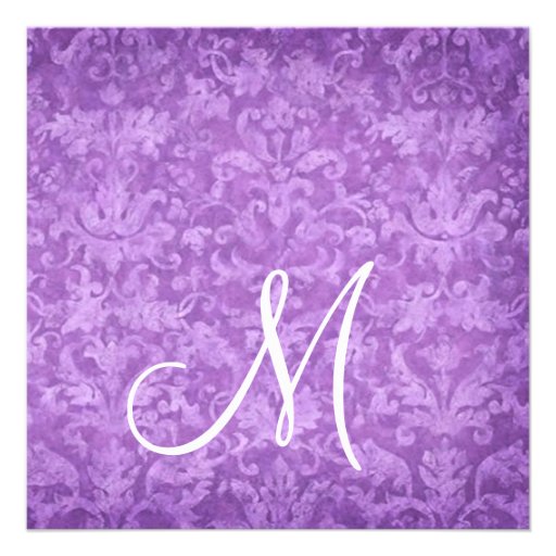 Purple and Silver Damask Wedding Invitation