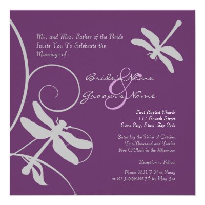 Purple and Silver Dragonfly Wedding Invitation