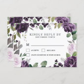 Purple And Silver Elegant Floral White Wedding Rsvp Card Zazzle