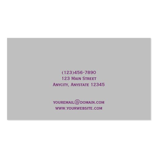 Purple and Silver Floral Scroll Business Card (back side)