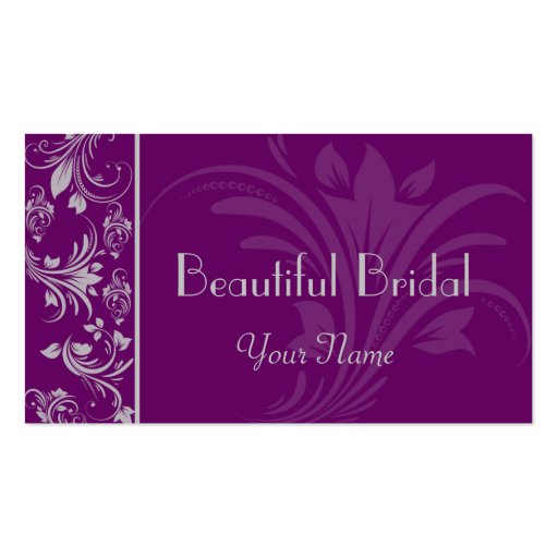 Purple and Silver Floral Scroll Business Card (front side)