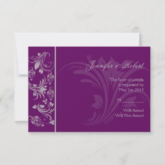 Purple and Silver Floral Scroll Response Card Announcement