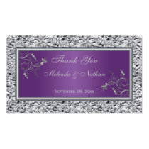 Purple and Silver Floral Wedding Favor Tag Business Card