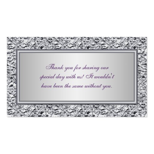 Purple and Silver Floral Wedding Favor Tag Business Card (back side)