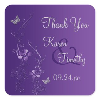 Purple and Silver Floral with Butterflies Sticker zazzle_sticker